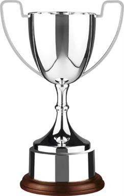 Nickel Plated Endurance Cup Mounted on Wooden Base with Covered Nickel Plated Plinthbands