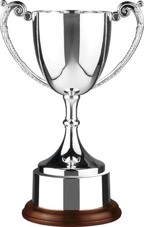 Great Value Endurance Nickel Plated Cup on Wooden Base with Nickel Plated Plinthbands