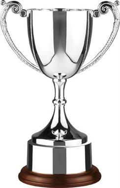 Great Value Endurance Nickel Plated Cup on Wooden Base with Nickel Plated Plinthbands