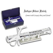 Antique Silver Marriage Certificate Holder with Luxury Box and Stand