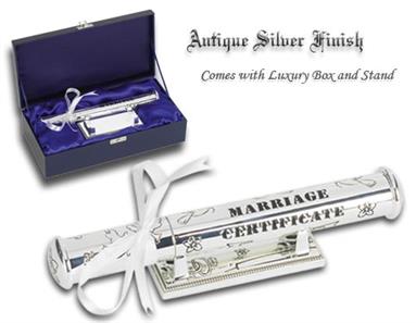 Antique Silver Marriage Certificate Holder with Luxury Box and Stand