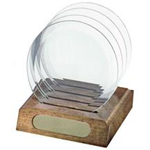 Coaster Set  - Circle Glass (Walnut Base)