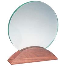 Jade Glass Circle with Moon Walnut Base