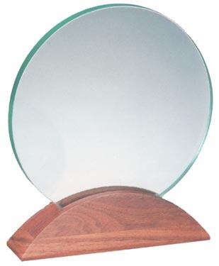 Jade Glass Circle with Moon Walnut Base