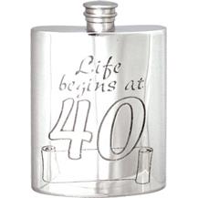 Pewter Hip Flask - Life Begins at 40