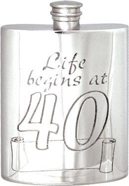 Pewter Hip Flask - Life Begins at 40