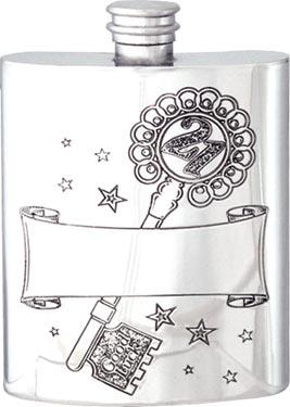 Pewter Hip Flask - 21st Birthday with Key
