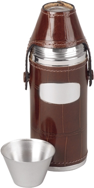 Crocodile Style Leather Bound Stainless Steel Hunting Flask - Brown