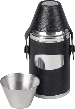 Superior Leather Bound Stainless Steel Hunting Flask - Black
