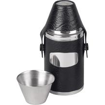 Superior Leather Bound Stainless Steel Hunting Flask - Black