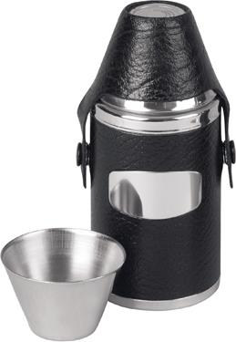 Superior Leather Bound Stainless Steel Hunting Flask - Black