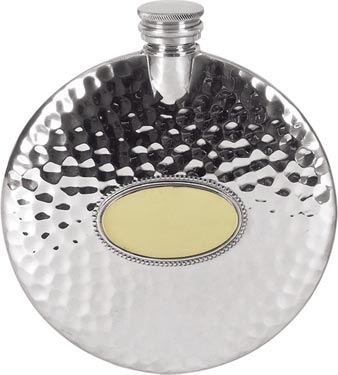 Pewter 4oz Round Slimline Flask - Hammered