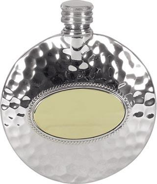 Pewter 3oz Round Slimline Flask - Hammered