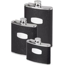 Stainless Steel Leather Bound Captive Top Hip Flask - Black