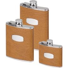 Stainless Steel Leather Bound Captive Top Hip Flask - Tan