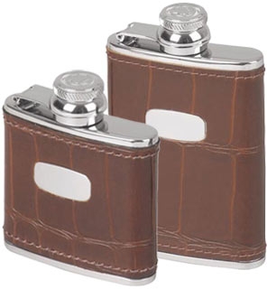 2oz & 3oz- Stainless Steel Leather Bound Captive Top Hip Flask - Crocodile Style