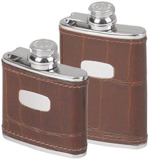 2oz & 3oz- Stainless Steel Leather Bound Captive Top Hip Flask - Crocodile Style