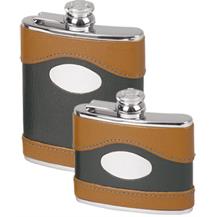 Stainless Steel Leather Bound Captive Top Hip Flask - Two Tone