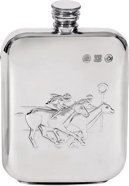 Pewter 6oz Hip Flask - Horse Racing