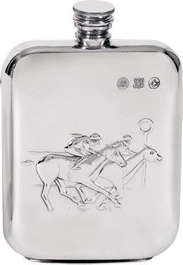 Pewter 6oz Hip Flask - Horse Racing