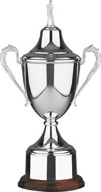 Silverplated Cup with Integral Plinthband mounted on Mahogany Plinth