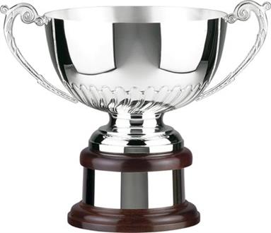 New Handchased Fluted Silver Plated Cup on Mini Riser
