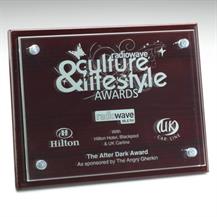GW79M Mahogany Finish Plaque With 6mm Glass Plaque Attached To Front 