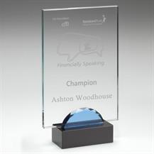 QG3 Clear Glass Rectangle Plaque On Black/Blue Base (10mm Thick) 