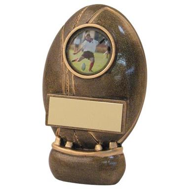 JR4-RF163 Bronze/Gold Resin Rugby Ball+Kicking Tee Trophy 