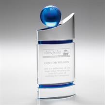 Clear/Blue Domed Glass Plaque With Blue Globe