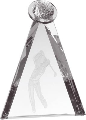 Half Crystal Golf Ball on Crystal Pyramid with Engraved Golfer