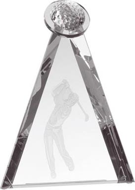 Half Crystal Golf Ball on Crystal Pyramid with Engraved Golfer