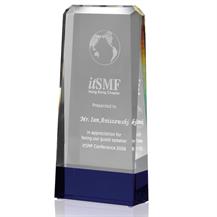 AC78 Blue and Clear Optical Crystal 9 inch Award