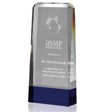 AC78 Blue and Clear Optical Crystal 9 inch Award