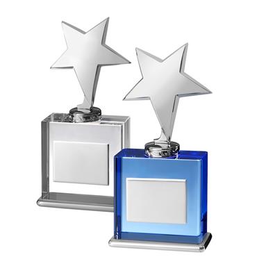 TZ017 - Blue & TZ018 - Clear Metal Silver Finish Stars on Crystal