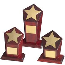 Gold Finish Metal Stars on Hexagonal Wood Bases - Available in 3 sizes