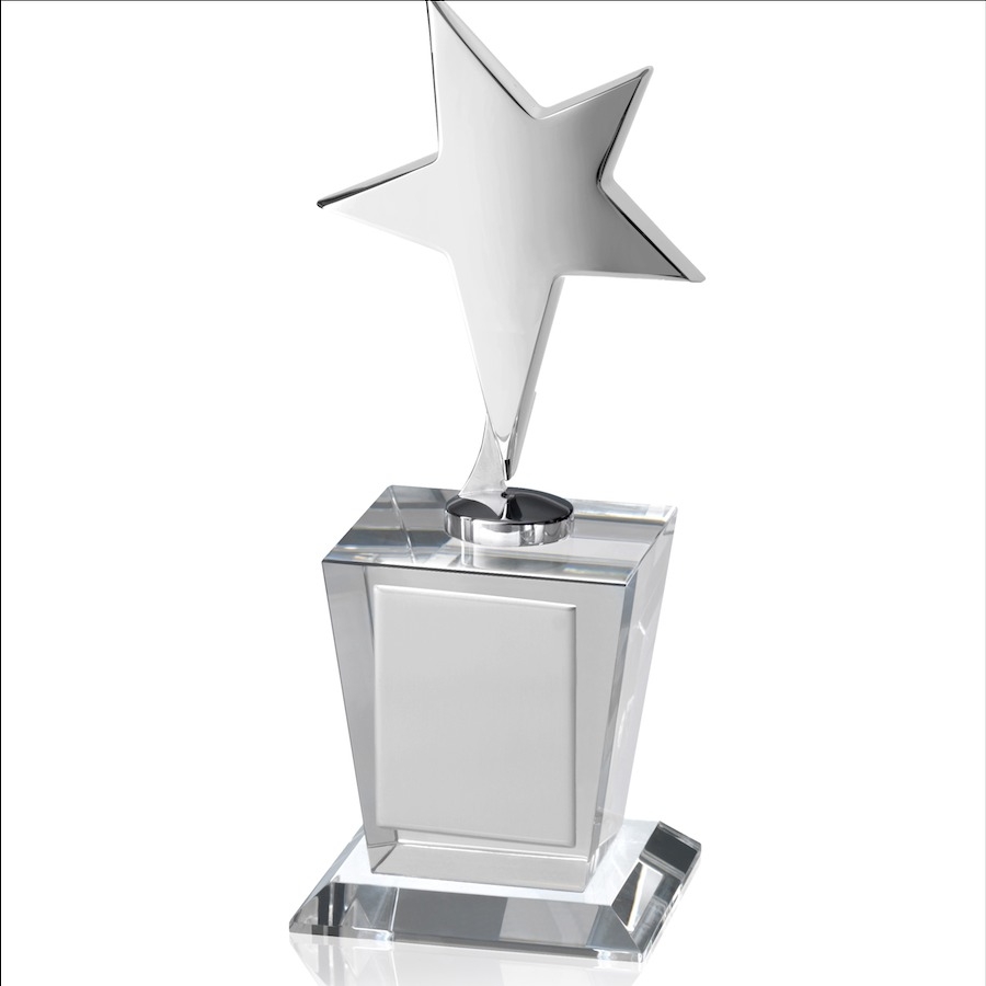 Silver Finish Star on clear Crystal Base - TZ019
