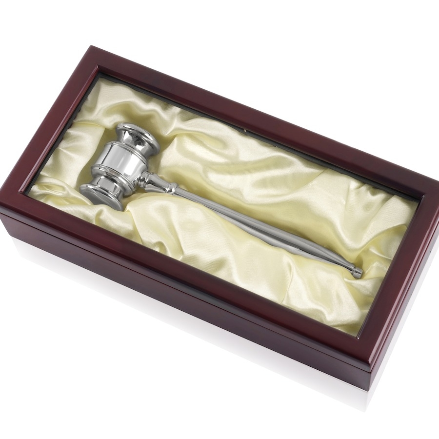 Nickel Plated Solid Metal Gavel in Presentation Case - 8inch - JMG003