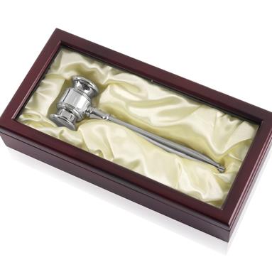 Nickel Plated Solid Metal Gavel in Presentation Case - 8inch - JMG003