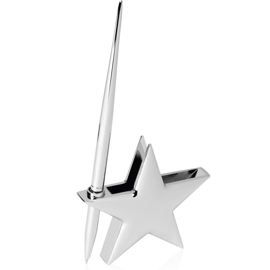 Nickel Finish Star Name Card Holder with Pen - BG070