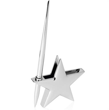 Nickel Finish Star Name Card Holder with Pen - BG070