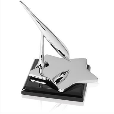 Nickel & Black Finish Metal Star Business Card Holder with Spinning Pen - BG071