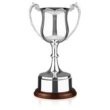 British Made Nickel Plated Georgian Trophy Cup - Wooden Plinth - 4 sizes - SNW8