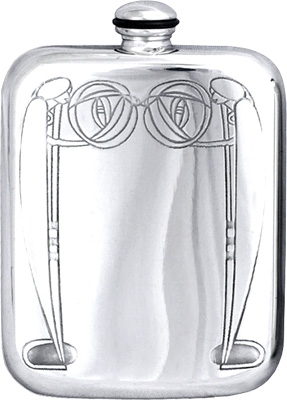 Stamped Charles Rennie Mackintosh Pewter 6oz Hip Flask - Style 1