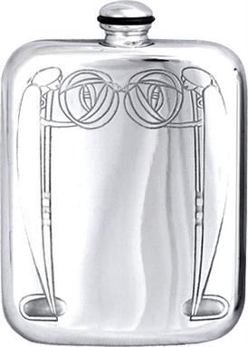 Stamped Charles Rennie Mackintosh Pewter 6oz Hip Flask - Style 1