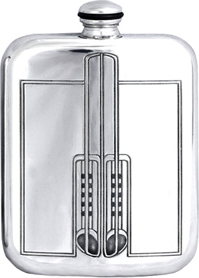 Stamped Charles Rennie Mackintosh Pewter 6oz Hip Flask - Style 2