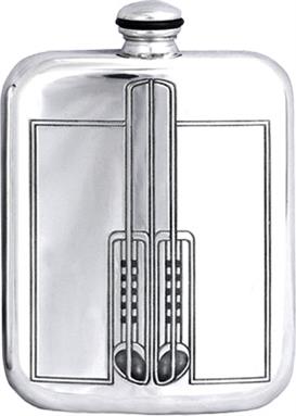 Stamped Charles Rennie Mackintosh Pewter 6oz Hip Flask - Style 2